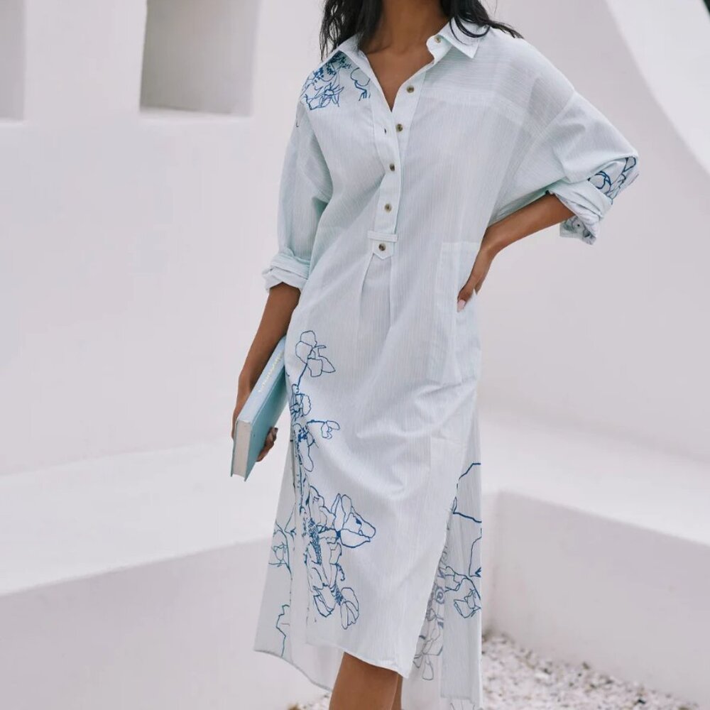 025 By Anthropologie Long Sleeve Popover Shirt Dress NWOT Oversized Size XS